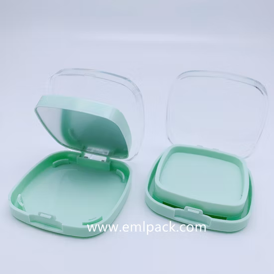 Eml Pack Cp0824 Square Shape Face Powder Case with Mirror Two Layer Plastic Compact Powder Case Pressed Powder Case