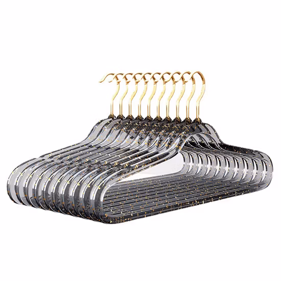 Hot Sale Luxury Acrylic Plexiglass Clothes Crystal Thicken Hangers with Metal Hook and Notches Transparent Color for Ceremonial/Wedding Dress Bridal Shop/Salon