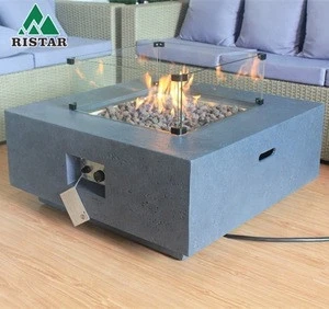 Square outdoor gas cast concrete fire pit table in patios