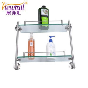 stainless steel Wall mounted Bathroom accessory tempered Glass Shelf corner shelf bath caddy shelf