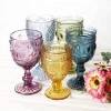 Stocked Wholesale Machine Pressed Novelty Decorative Colored Embossed Wine Glass short wine glass