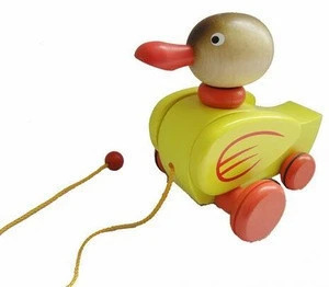 String pull duck baby push pull toy wooden animal