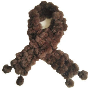 Top Quality Classic Style Women Real Fur Scarf / Handmade Knitted Rabbit Fur Neckwear