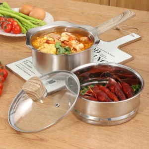 Two layer stainless steel cooking pot milk pot home kitchen cookware steamer pot with glass lid cookingware set