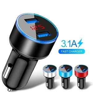 Universal 3.1A Dual USB Fast Car Charger With LED Display For Mobile Phone For Tablet