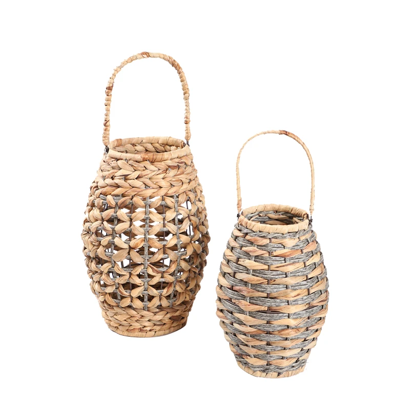 Universal Portable Nordic Tube Seagrass Wicker Bamboo Frame Lamps Rattan Lantern