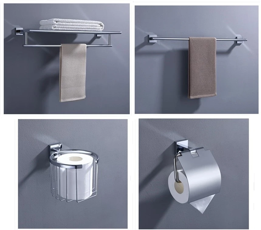 VJASS PVD Coating Brass Wall Mounted Bathroom Accessories Towel Racks Tissue Holder Toilet Paper Holder Set