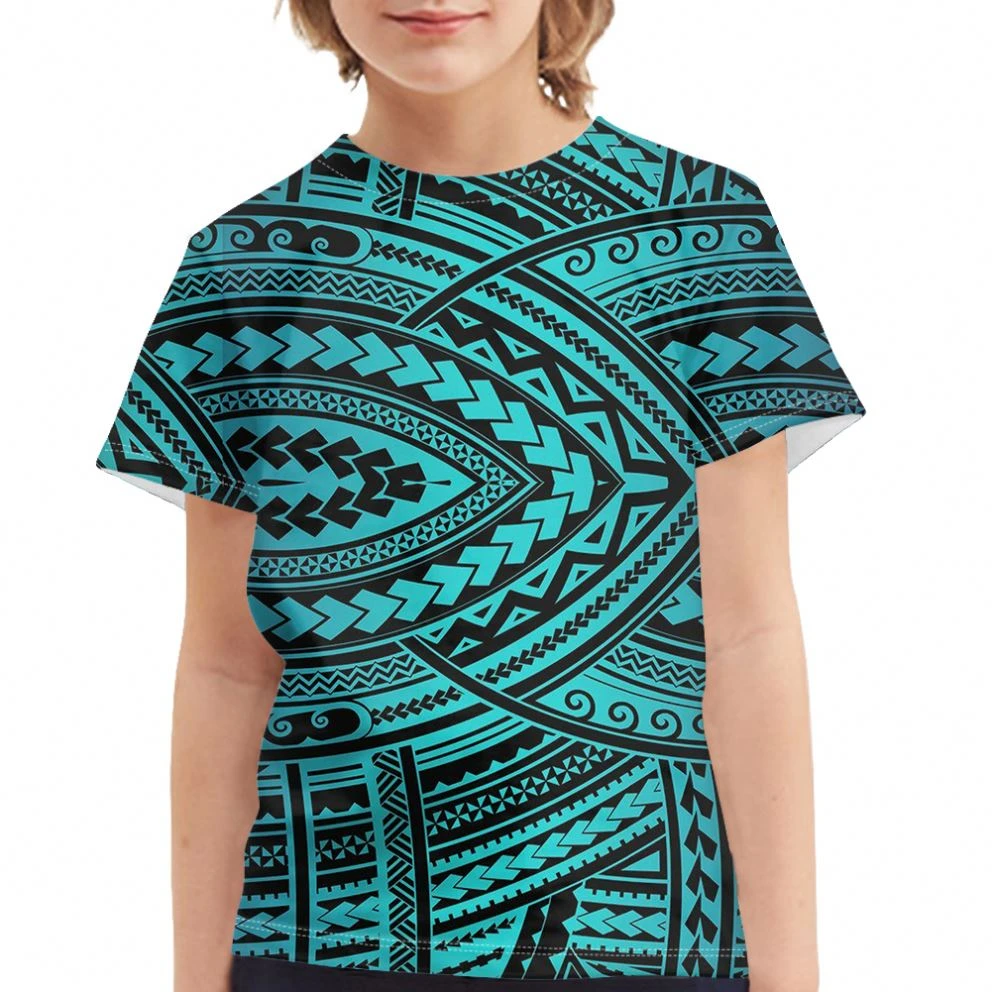 Wholesale Custom Polynesian Traditional Tribal Print Girls Children Tshirts Kids Comfortable Sublimation Clothing Shirt
