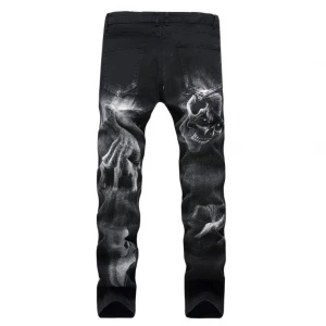 Wholesale fashion Skull jeans laser pattern blue biker skeleton plus size man destoryed Striped rip new printed denim jeans