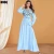 Import Wholesale islamic clothing dubai fashion round collar blue long abaya muslim maxi dress from China