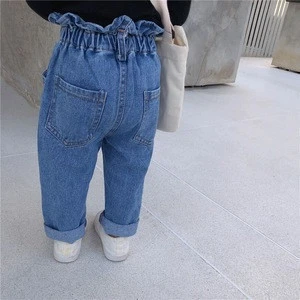 Wholesale latest blue balloon  jeans for girls kids high waist jeans