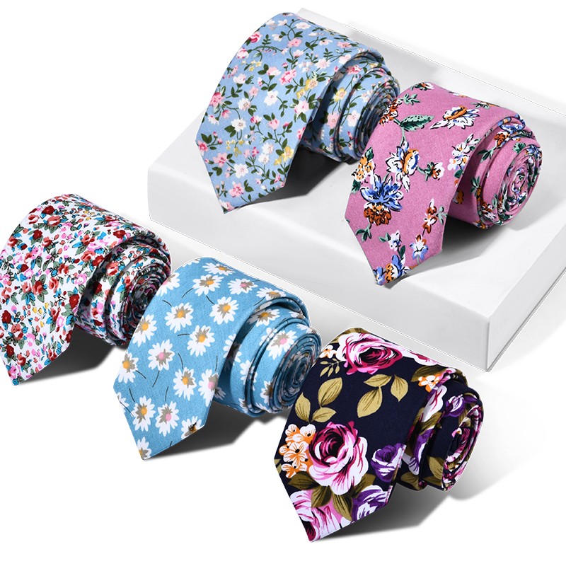 Wholesale Mens Cotton Necktie Colorful Printed Floral Skinny Neck Ties with Own Logo