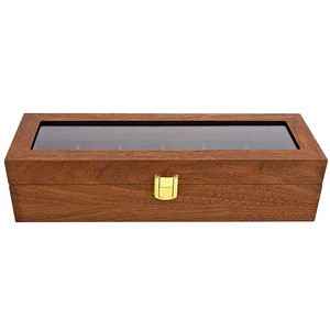 Wholesale natural brown jewelry storage box glass top plate display box  watch box wood 6