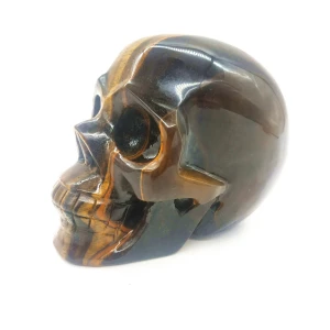 Wholesale Natural Crystal Skulls Gemstone Crystal Carved Skulls Head Crystal Crafts Yellow Tiger Eye Skulls For Decoration