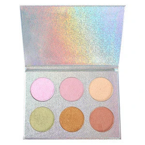 Wholesale No Logo Private Label Pressed Glitter Face Makeup Palette 6 Colors Highlight Diamond Shimmer Cosmetic Powder