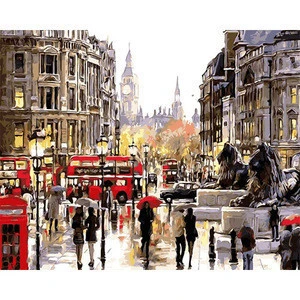 Wholesale Paint By Number With Pic London Street And Telephone Boxes,  Famous Double Decker And Big Ben Oil Painting By Numbers