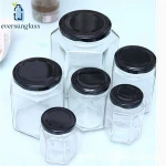 wholesale price mason food candy honey storage large hexagonal glass jar with metal lid