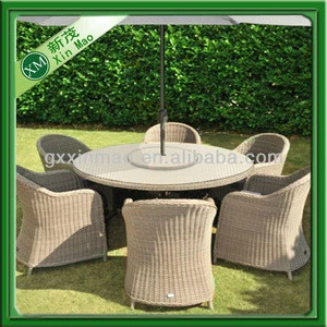 wicker rattan outdoor dining table set with parasol