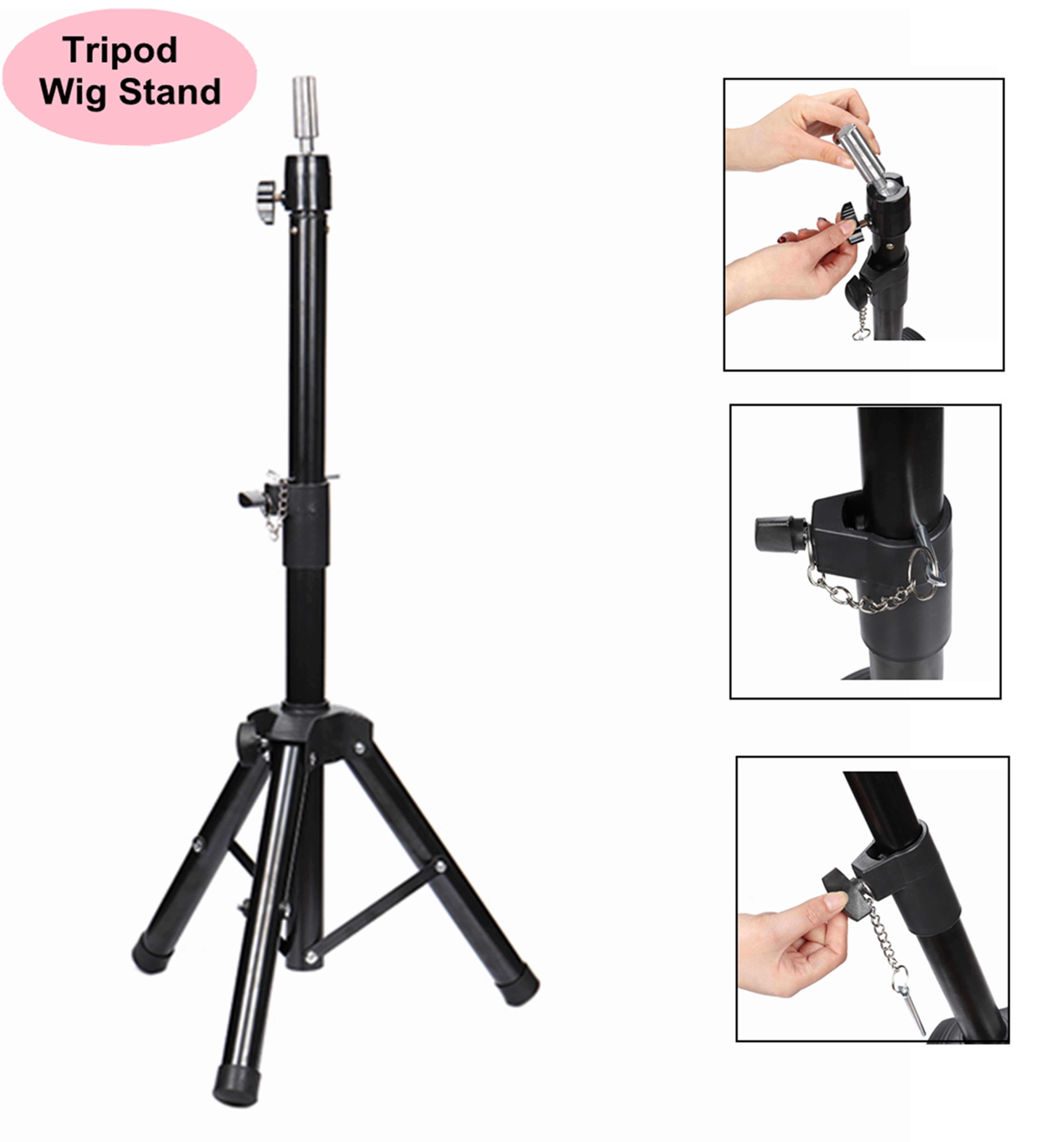 Wig Stand Adjustable Canvas Block Head Tripod Cosmetology Training Doll Head Stand Mannequin Head Tripod Stand (with Carry Bag)