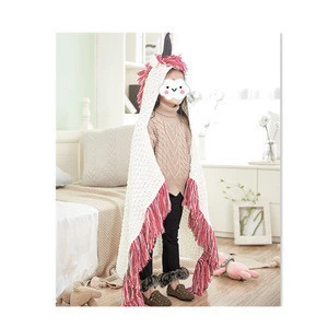 Winter Kids Unicorn Knitted Hooded Shawl