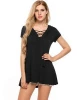 Women&#039;s Casual Short Sleeve Lace up Swing Tunics Tops Loose T shirt