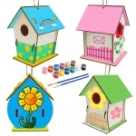 Wood Crafts Gift Kids Children's Creative Christmas DIY Wooden Hanging Birdhouses With Paints And Brushes