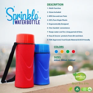 Appollo houseware Sprinkle Water Bottle model 2 600ml, 900ml, 1200ml high quality light weight water bottle