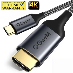 USB C to HDMI Cable Adapter, QGeeM 6ft Braided 4K@60Hz Cable Adapter(Thunderbolt 3 Compatible) for iPad Pro,MacBook Pro 2018 iMac, ChromeBook Pixel, Galaxy S9 Note9 S8 Surface Book hdmi USB-c