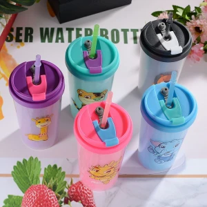 Double layer plastic pp material straw lid coffee cup