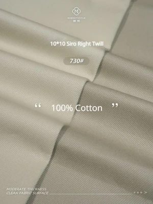 Factory 730# Siro Spun Right Twill Cotton Woven Textile Fabric Full Process Pad Dyeing