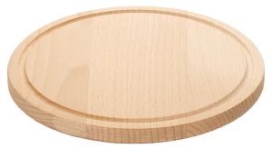Round wooden chopping board made of beech.