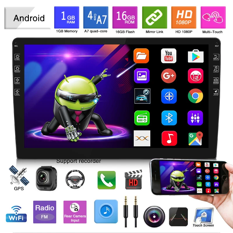 10 Inch universal android 9.1 quad Core 2.5D split touch screen wifi aux MP4 rear camera multimedia stereo video car gps player