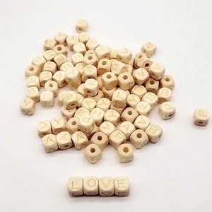 10mm 12mm square dice shape wooden beads with 26 english letters engraved on for jewelry DIY