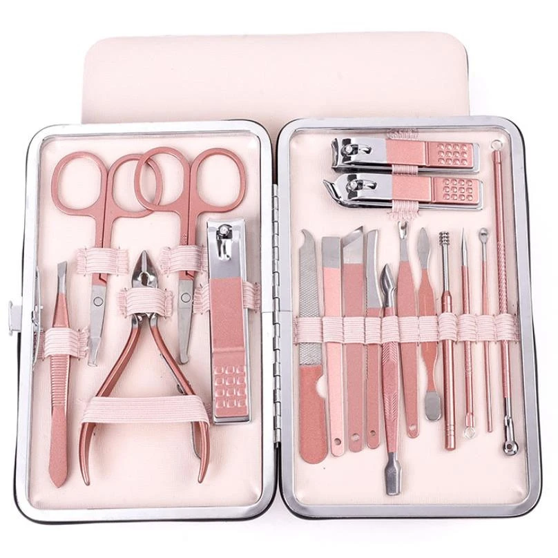 12 PCS Deluxe Stainless Steel Manicure Pedicure Set Nail Clippers Set Grooming Kit Nail Tools Pink
