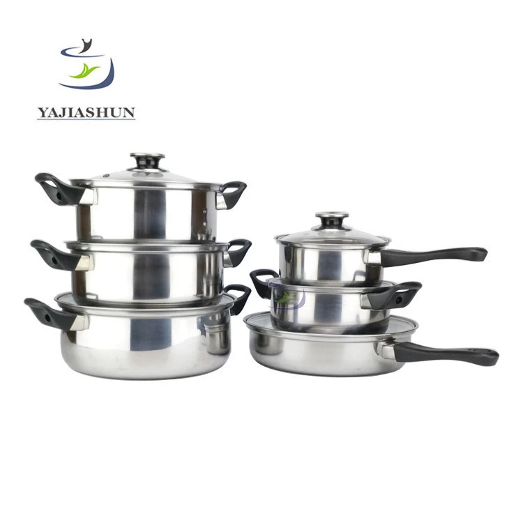 12pcs Cooking Pots Stainless Steel Non-stick Cookware Set With Glass Lid