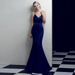 1502# new evening party v neck spaghetti strap high split legs  prom dress long grown lady party club dress