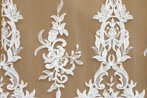 2018 white beautiful bridal embroidery Lace fabric  for wedding  dress