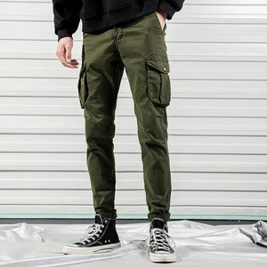 2019 new fashion streetwear zipper fly casual mens trousers cargo pants with side pockets wholesale