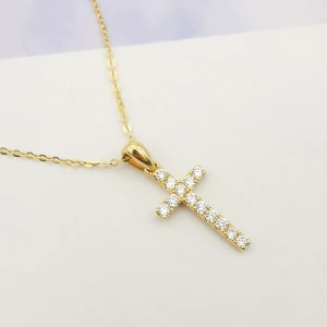 2021 New Style 18K Real Gold Jewelry Cross Diamond Pendant Necklace Jewelry Wholesale Gold Women Necklace