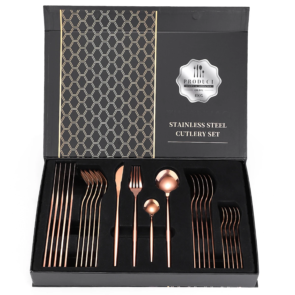 24PCS High-Grade Mirror Polishing Stainless Steel Cutlery Sets Silverware Set With Gift Box