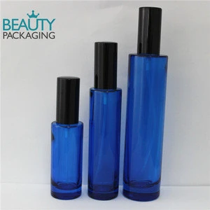 30ml 50ml 100ml medium blue perfume bottle with black perfume pump