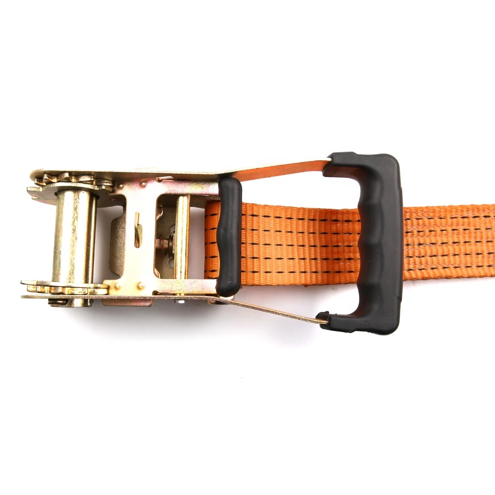 50mm cargo lashing ratchet strap with rubber ratchet buckle and double j hooks