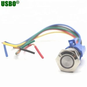 6a 250v 16mm momentary illuminated push button switch with cable wire