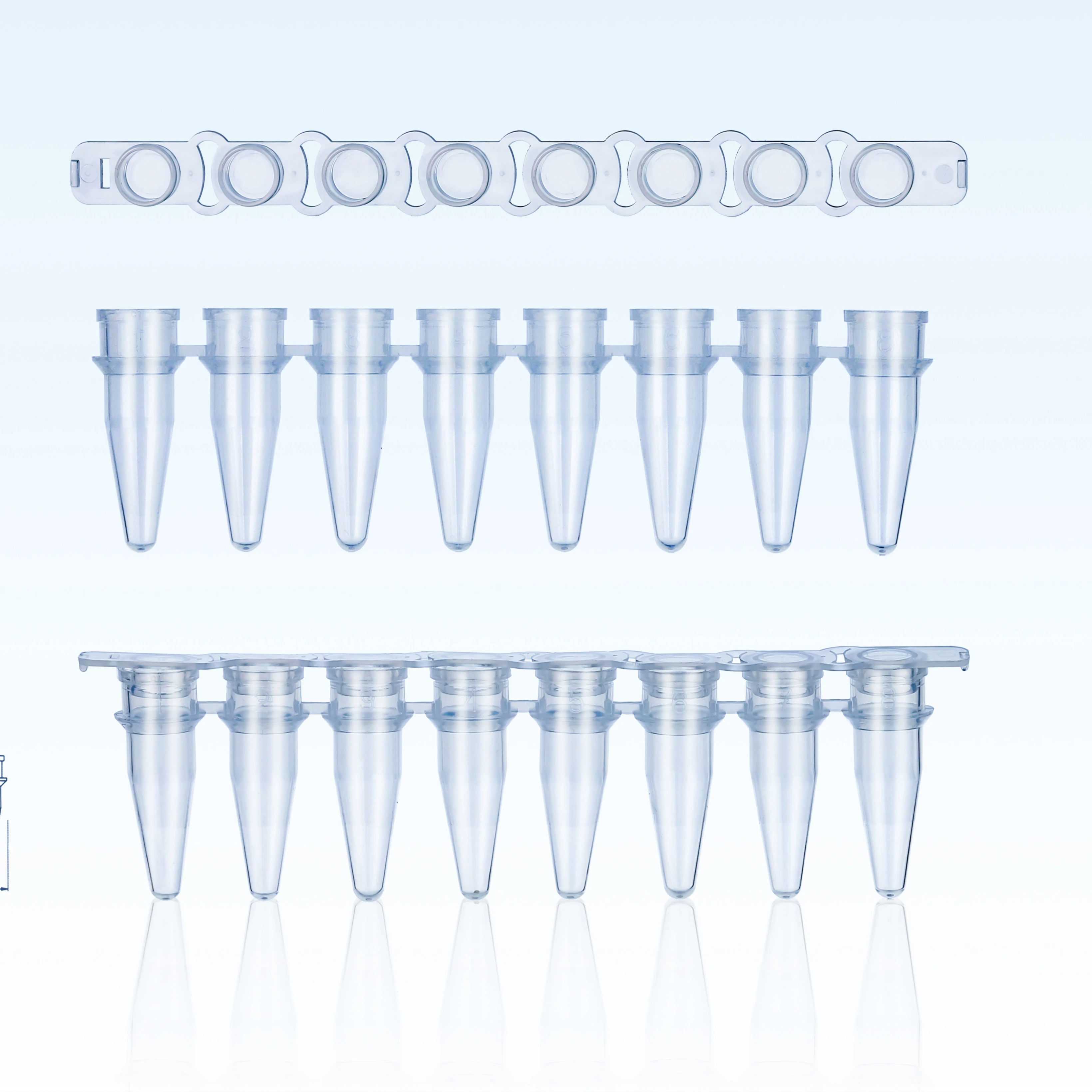 8-Strip tubes for PCR 0.2ml transparent/0.1ml white lid
