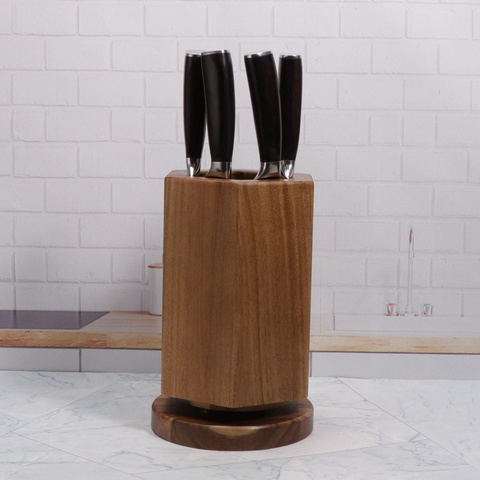 Buy Acacia Wood 360 Degree Magnet Knife Block Universal Knives Holder ...