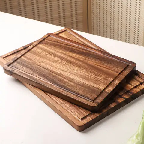 Acacia Wood Cutting Board Solid Wooden Slotted Steak Plate Chopping Board Popular Square