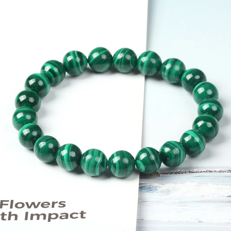 Amazon Fashion 8mm Natural Green Malachite Stone Beads Bracelets Gemstone Malachite Beads Elastic Lap Bracelet Yoga Bangles