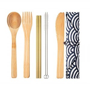 Amazon Hot Seller Spoon Fork Knife Set Kit Biodegradable Bamboo Cutlery