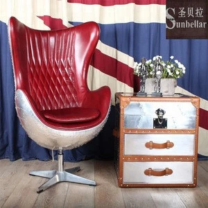 Aviator Aero egg chair genuine leather vintage design swivel Aluminium patch work back stainless steel foot single sofa chair