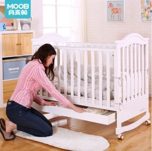 Baby Crib Bed,  Wooden Safe swing, with casters, Eco-friendly, Modern style, Size&Color customized